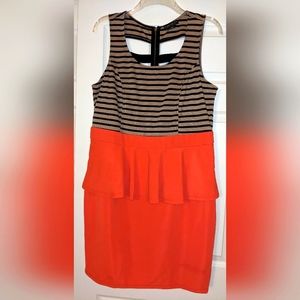 Forever21 Plus Black/Nude/Orange Striped Peplum Combo Dress 3X